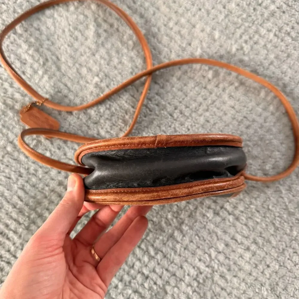 Coach Vintage Mini Half Moon Crossbody Spectator Bag Black W Brown Trim Leather - Picture 5 of 10